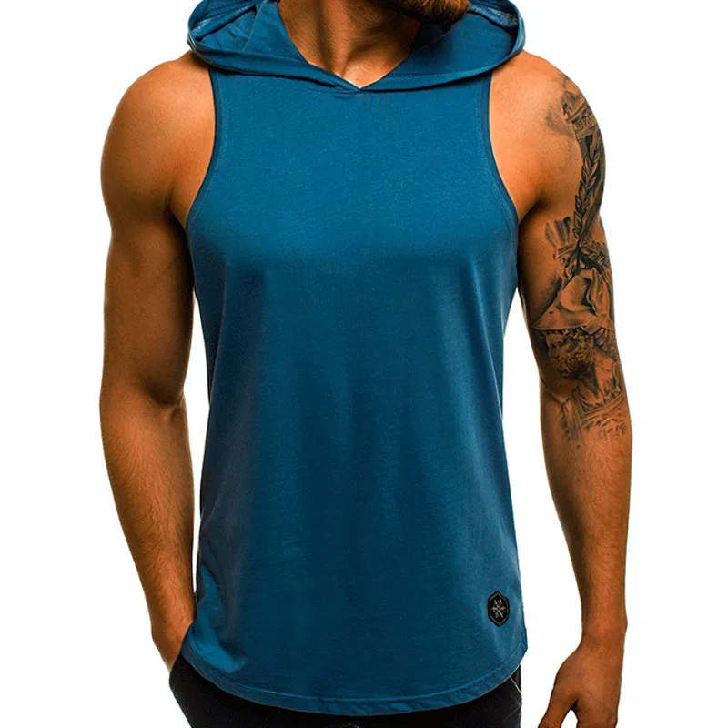 

VALVOELITE Tailor-made T-Shirts Men's Hoodie vest sleeveless muscle fitness vest debardeur hommes Solid Casual
