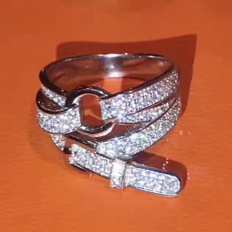 ring Брендовые ювелирные изделия из чистого 925 пробы серебра для женщин, дизайнерский Свадебный комплект ювелирных изделий, браслет в виде ремня, набор колец с двойным крестом, ювелирное изделие - Окраска металла: ring
