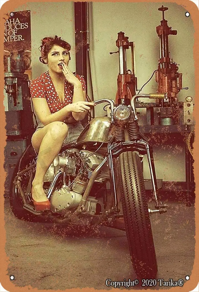 

Sexy Lady On The Motorcycle 20X30 cm Retro Look Metal Decoration Painting Sign for Home Kitchen Bathroom Farm Garden Garage