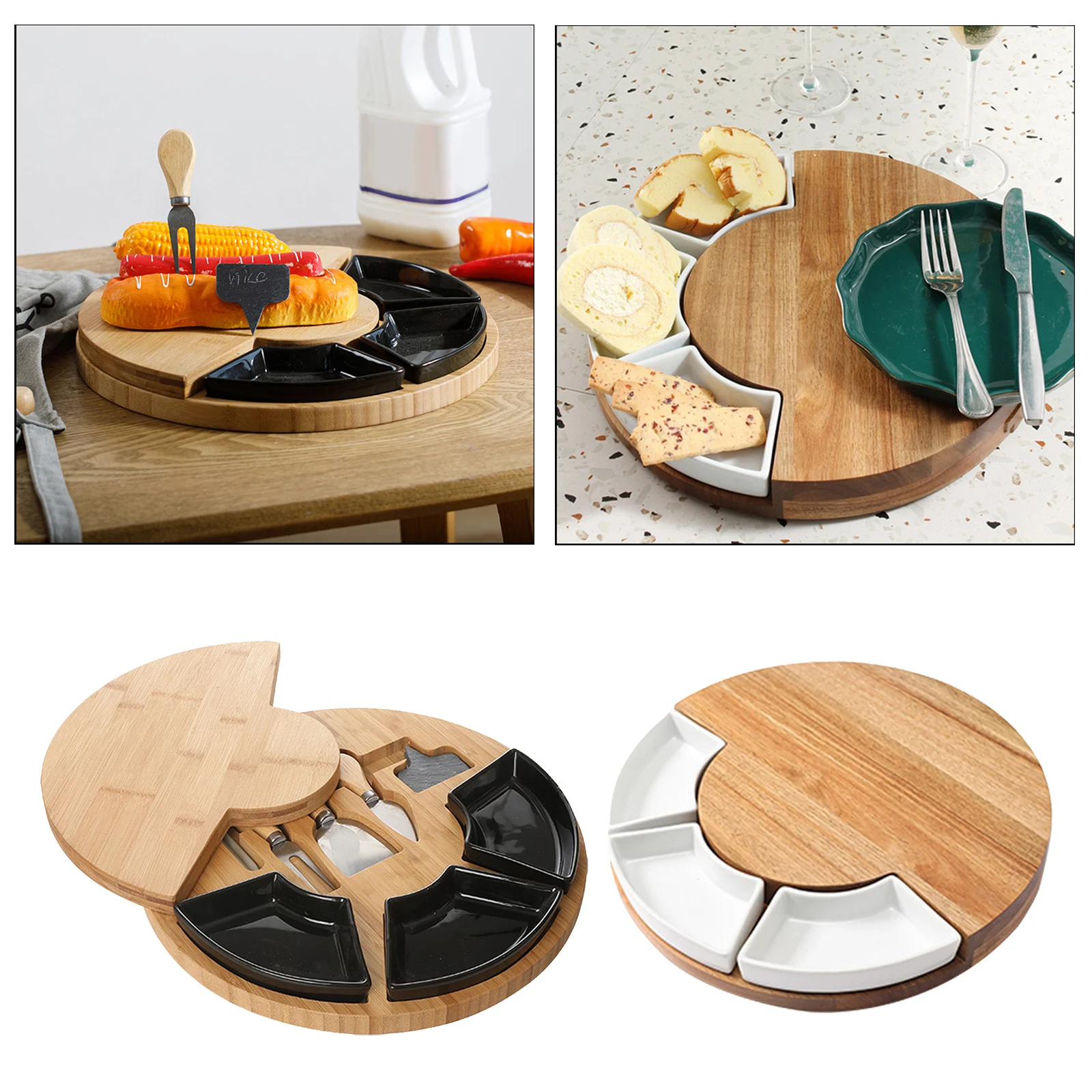 

Bamboo Cheese Board and Knife Set Cutting Serving Tray for Wine Crackers and Meat Perfect Choice for Gourmets