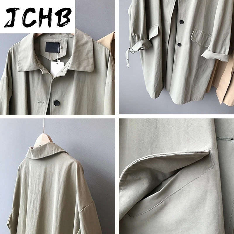 

SHZQJCHB Batwing Long Sleeve Loose Casual Long Windbreaker Women Solid Office Coat Female Turn Down Collar Lady Elegant Trench