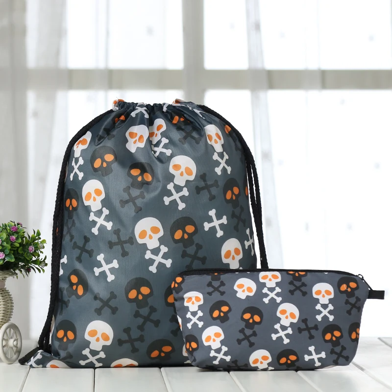 Со шнурком костюм рюкзак сумка с Кулиской мода череп печать мужские повседневные