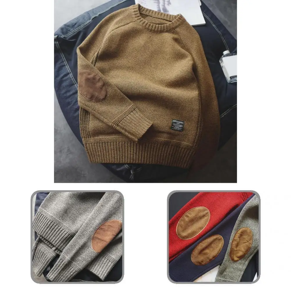 Knitted Men Clothing Crewneck Patchwork Sleeve Winter Sweater for Daily Wear
