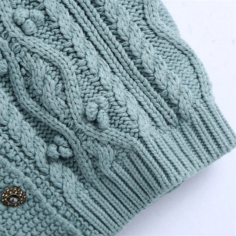 

ZXQJ Women 2021 Fashion Bejewelled Buttons Cropped Cable-knit Vest Sweater Vintage Lapel Collar Female Waistcoat Chic Tops