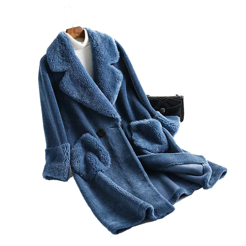 Женская кашемировая куртка средней длины с отложным воротником и большими