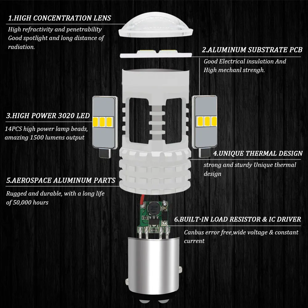 Автомобильные светодиодные дневные ходовые огни KAMMURI Canbus P21/5W LED 1157 BAY15D 14SMD задний