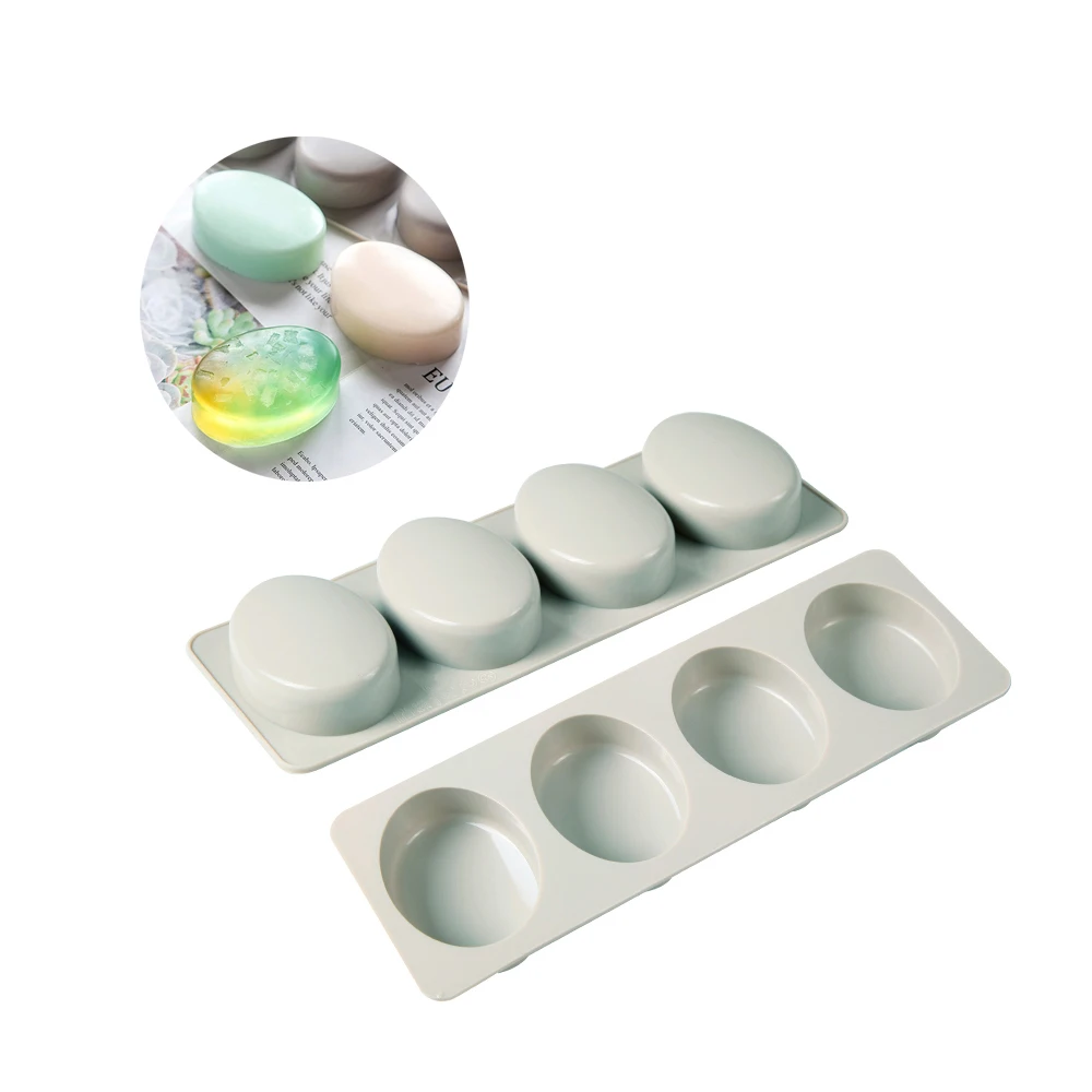 

New 4 Cavity Ellipse Soap Silicone Mold for Making Soaps 3D Diy Handmade Mould Decoration Wax Candle Cake Tray Tools