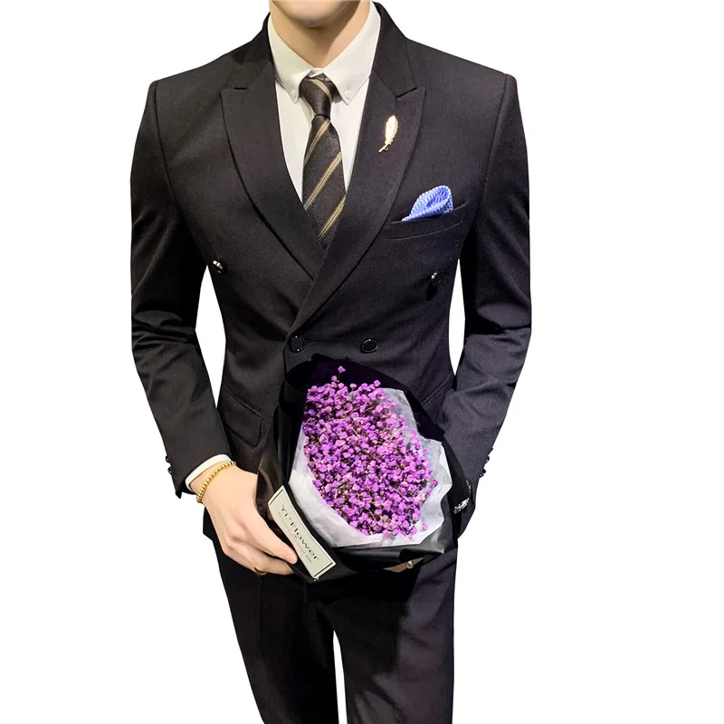 

han edition cultivate morality youth double-breasted three-piece suit professional dress dress the groom's best man