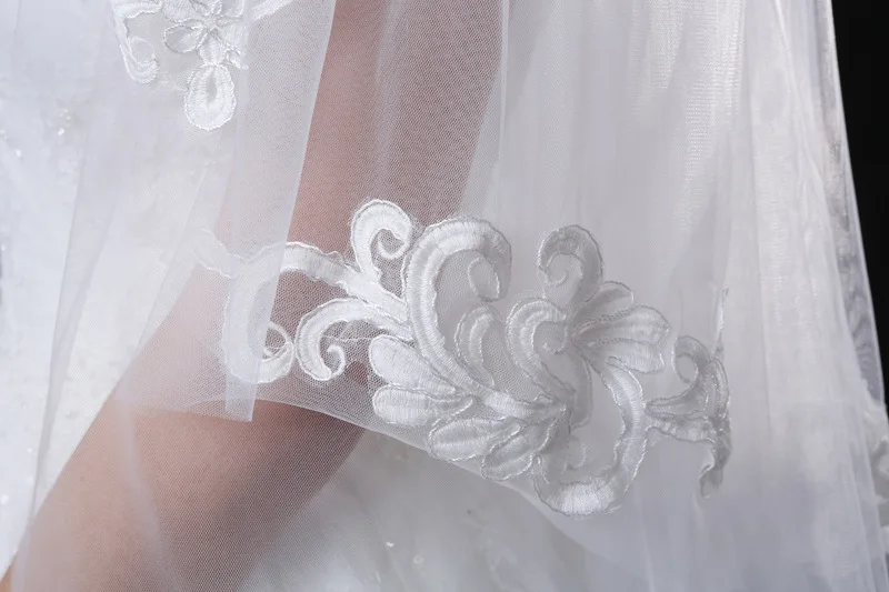 

2019 new wedding veil bride 2 layer veil car bone lace wedding dress double waist waist length