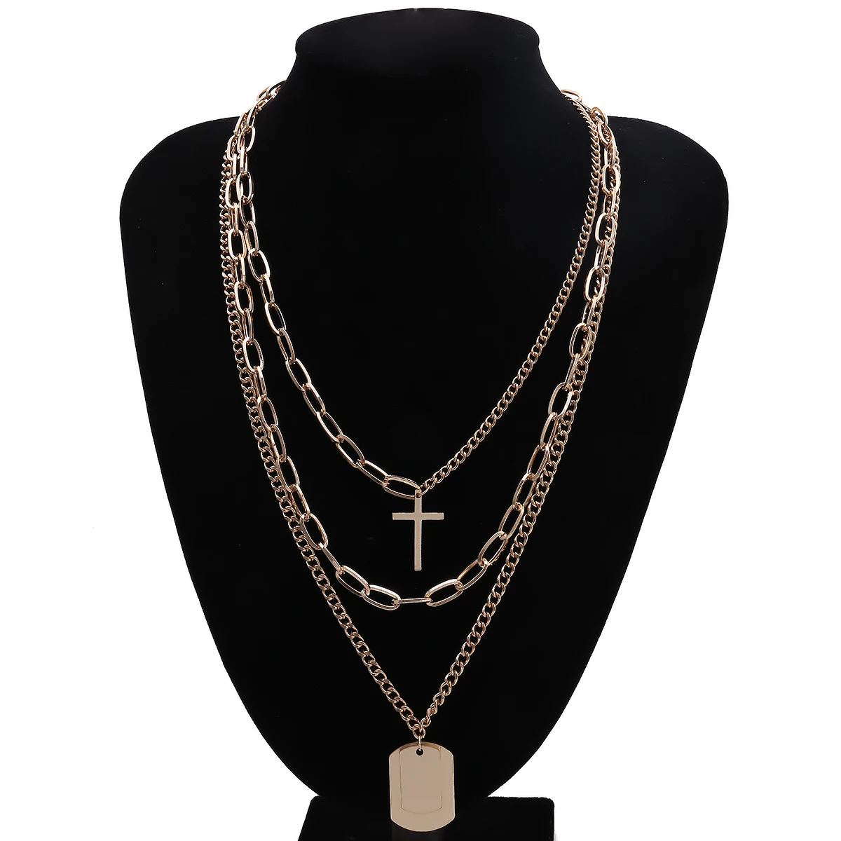 

Multilayer Punk Cross Pendant Choker Necklace Fashion Street Hiphop Stainless Steel Sequin Long Chain Necklace for Women Jewelry