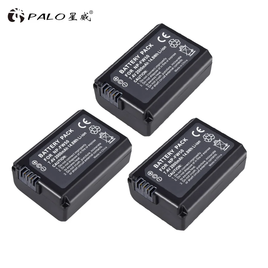 PALO 2000 мА/ч, 7,4 V NP-FW50 NP FW50 NPFW50 камера Батарея для SONY A7M2 A7R A6500/5100/6300/3000 RX10 II RX10 III NEX-F3 A7S 3N/5 - Цвет: 3 pcs Battery
