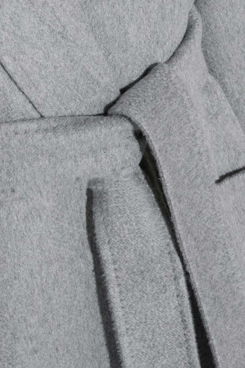 

Loose Fit Gray Belt Warm Woolen Coat England Style Ladies New Lapel Long Sleeve Fashion Wool Trench Autumn Winter Jackets