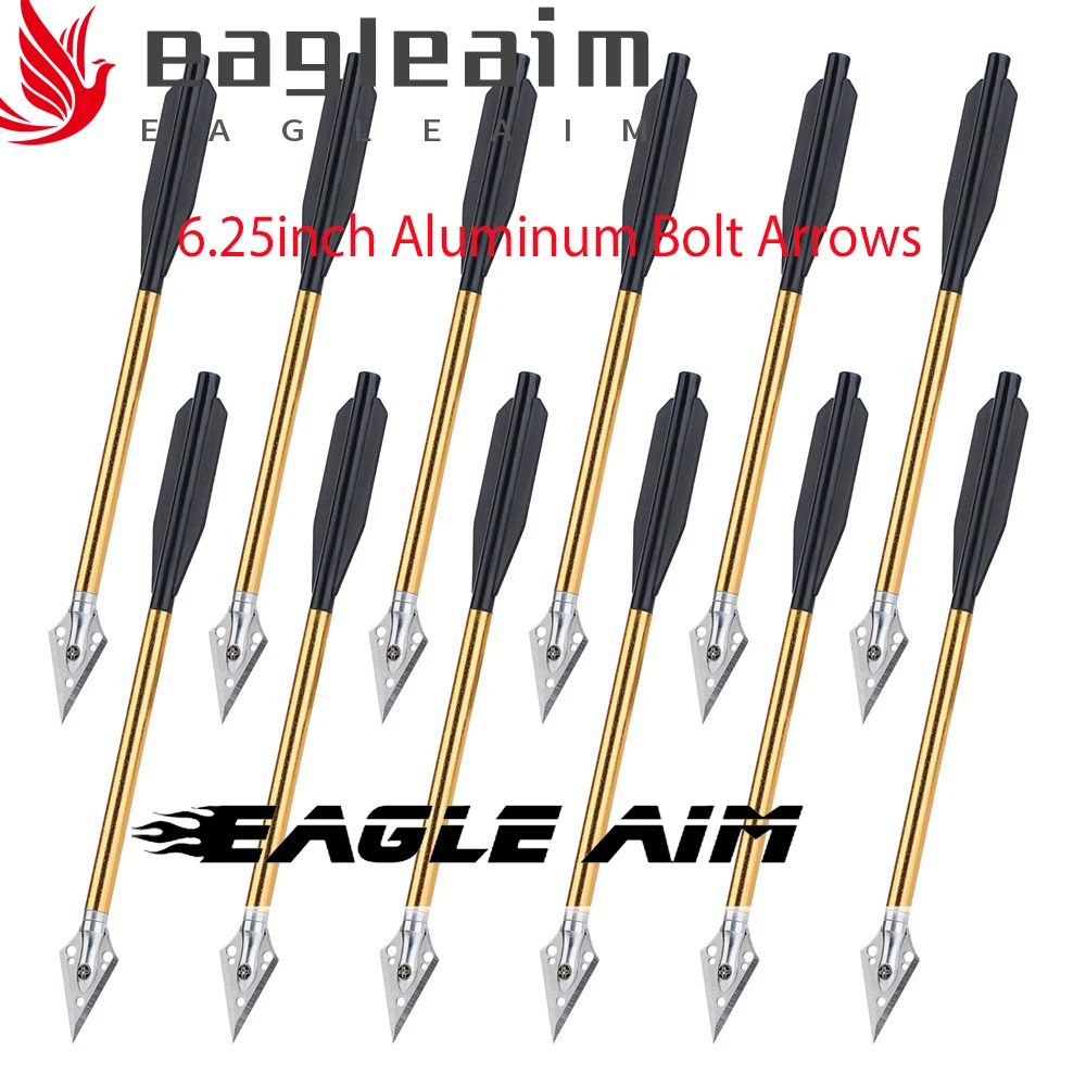 6/12/24PCS 6.25inch Archery Aluminum Crossbow Bolts Arrows Steel BroadHead Gold F 50-80lbs Bow and ArcheryHunting - купить по