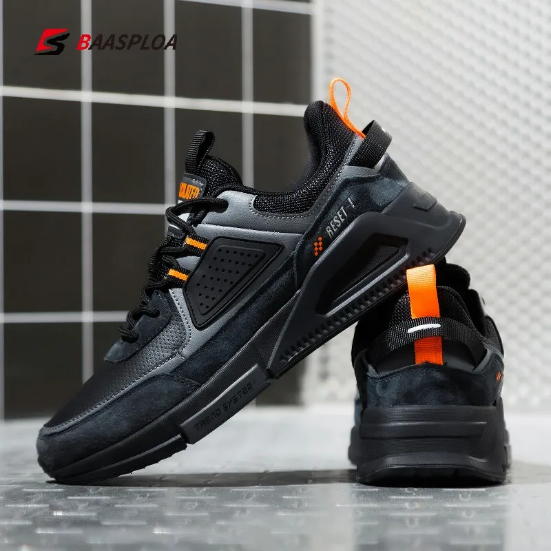 

Baasploa 2021 New Men Casual Waterproof Running Shoes Fashion Leather Skateboard Shoes Non-slip Wear-resistant Male Sport Shoes