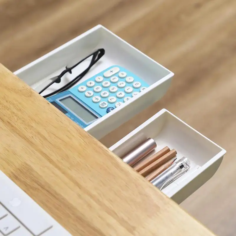 

Self-Adhesive Hanging Hidden Storage Box Bottom Handle Designed Dust Proof Paste Stationery Drawer Organizer