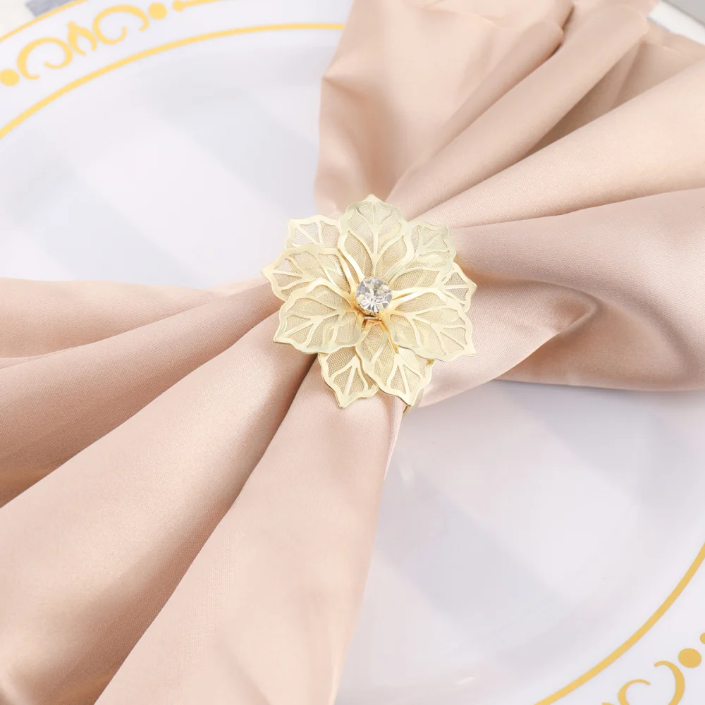 

YeahiBaby 12pcs Exquisite High-end Hotel Restaurant Dedicated Flower Design Napkin Ring Mouth Cloth Napkin Ring (Golden)