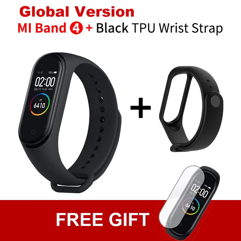 Add Black TPU Strap Xiaomi mi Band 4 новейший mi band 4 Mp3 музыкальный цветной экран фитнес частота сердечных сокращений Bluetooth 5,0 умные часы - Цвет: Add Black TPU Strap