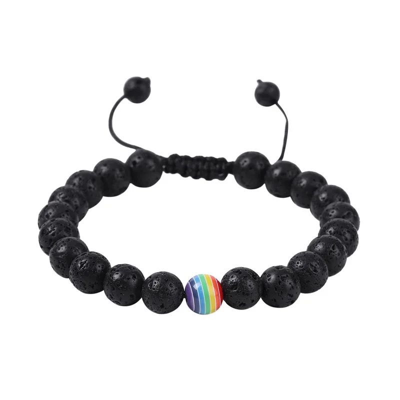 Плетеные радужные бусины 8 мм черный лавовый камень DIY ароматерапия эфирное масло