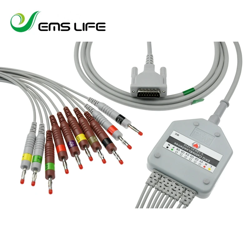 Флюоресцентный кабель с 10 свинцовыми проводами для экг пациента Banana4.0|cable ecg|cable