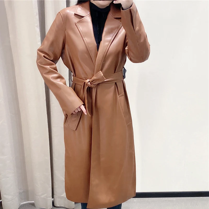 Новый осенне-зимний женский плащ из искусственной кожи Женский Винтажный