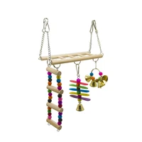 natural wooden bird parrot toys climb ladder bridge chew set with bells toy bite hanging cage accessory pets amusement park