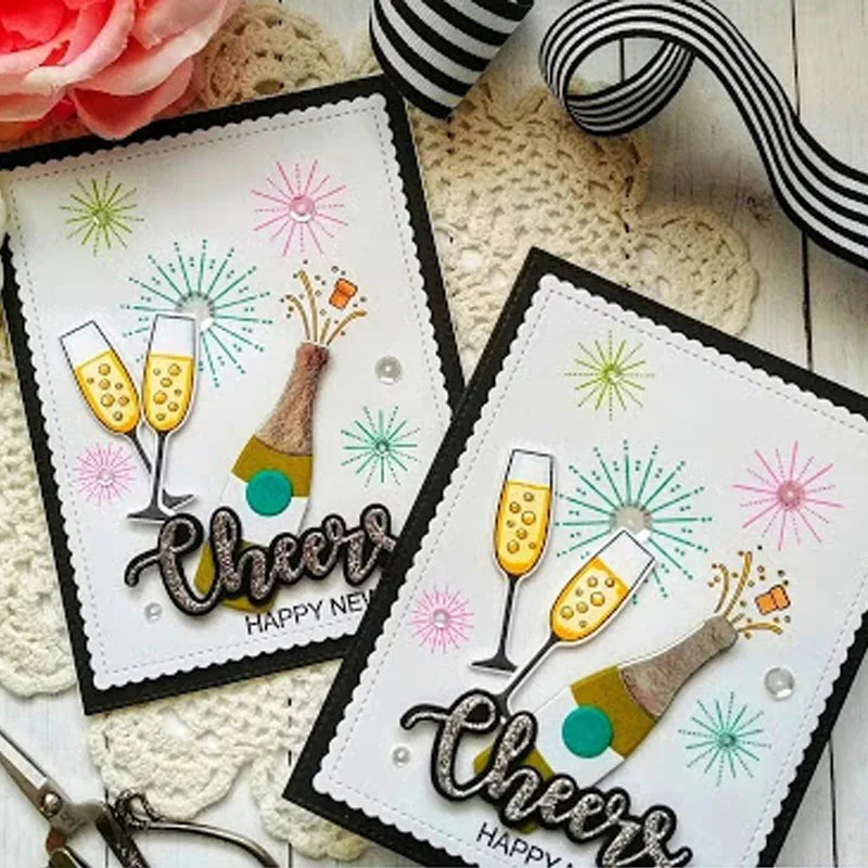 Eat Drink &amp Be Merry Clear Stamp + высечка шампанского Новогодний талон и штампы 2020 для
