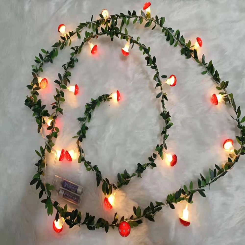 

3m 1.5m Artificial Mushroom Lamp Ivy Vine Chrysanthemum Lights String 20/10leds for Xmas New Year Weeding Hanging Garland Decor