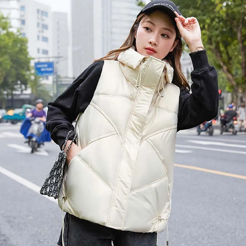 

Parkas Women's Plus Size Vest Coats 2021 Winter Fashion Mercerized Cotton Splicing Turtleneck Thicken Warm Waistcoat Vests Woman