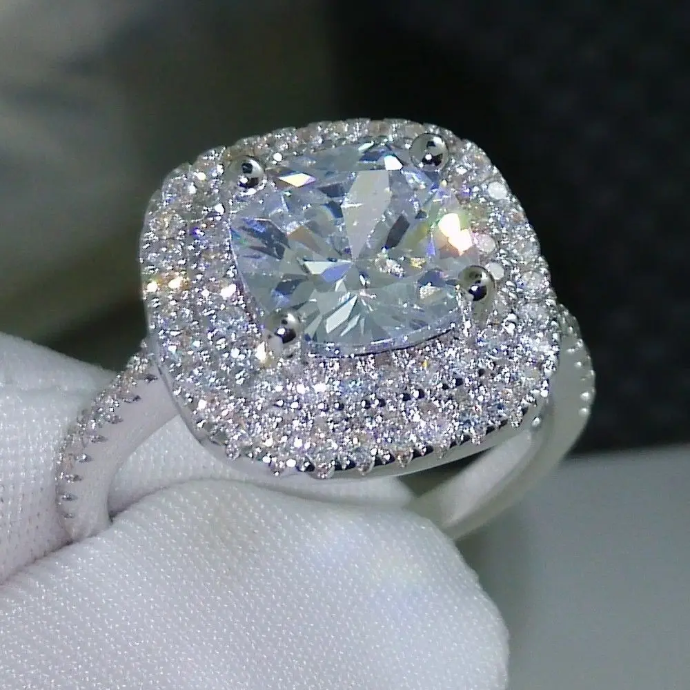 

Luxury 4ct square white Sapphire Engagement Ring gemstone Jewelry Real Solid 100% 925 Sterling Silver Wedding Rings for Women