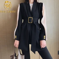 new high quality 2020 spring autumn fashion blazer jacket women patchwork belted style runway blazers coat ladies outwear