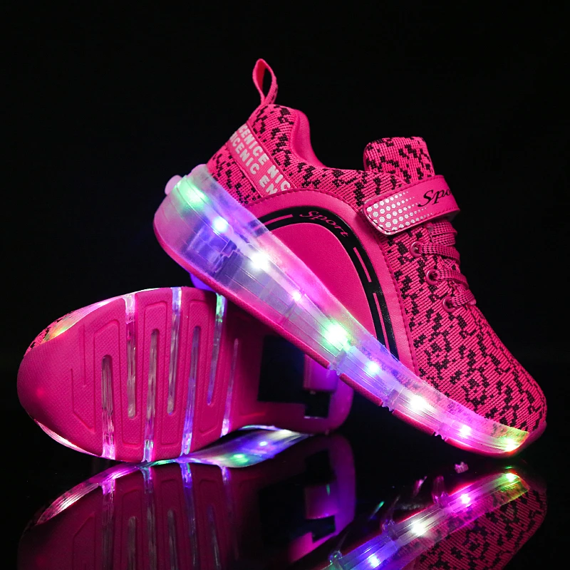 Кроссовки светильник с колесиками для мальчиков и девочек дышащие мягкие