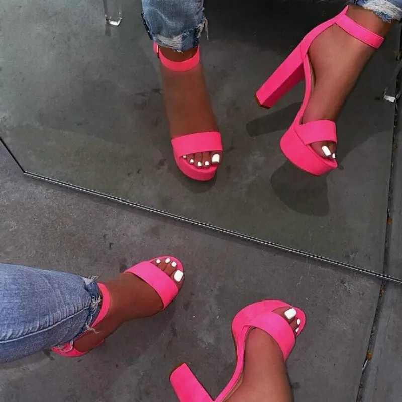 2019 Women Shoes Fashion Pvc Clear Sandals Ankle Strap High Heel Female Night Club Platform Heels Back Zip Block | Обувь