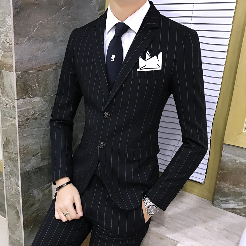 Для Мужчин's британский стиль вертикальные полосы Slim Fit деловой Банкетный