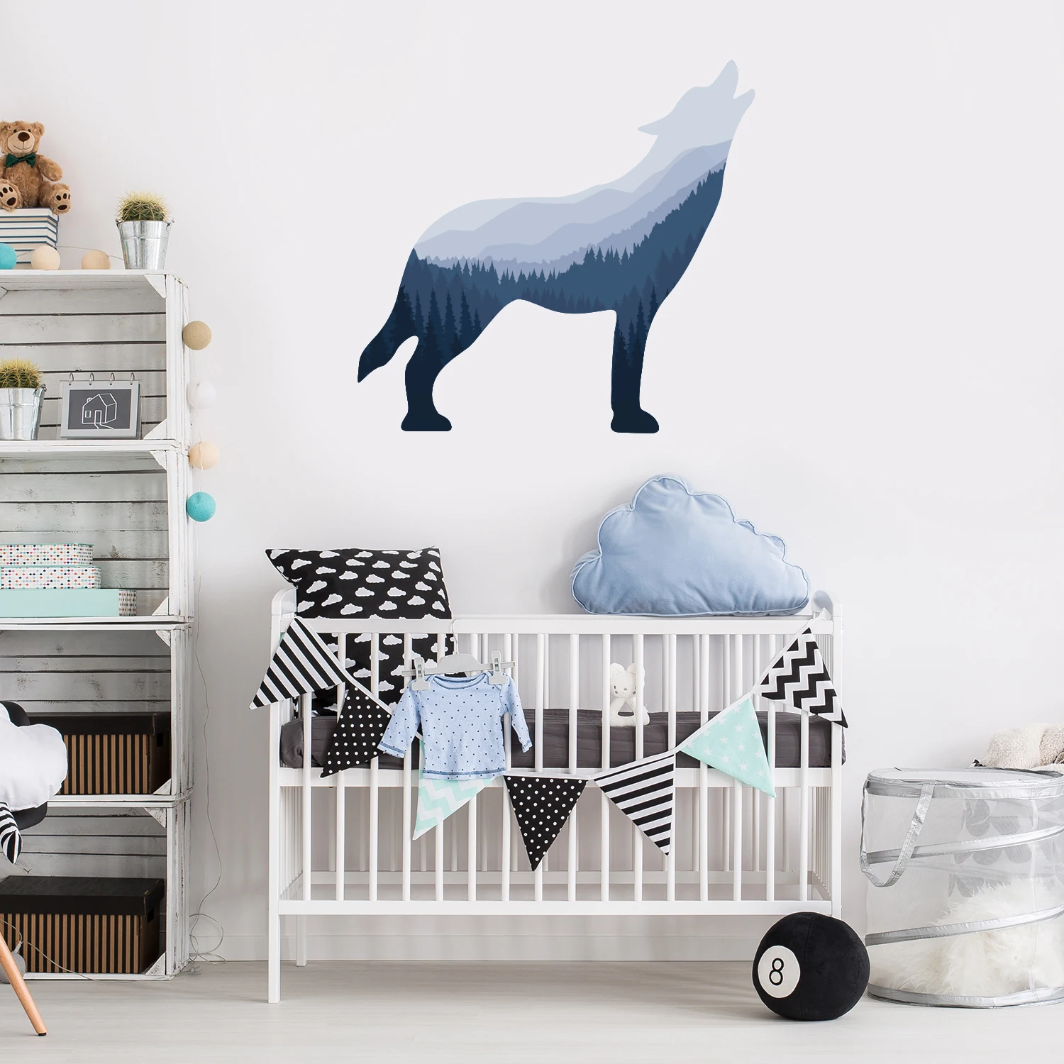 Creative Wolf Silhouette Mountain Landscape Decoration Wall Sticker Range Kids Bedroom Living Room Nordic Fabric Wallpaper Mural