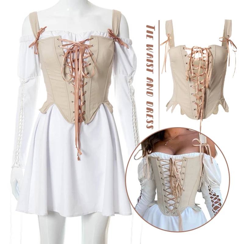 Летний винтажный корсет топы женские пикантные средневековые бюстье на шнуровке