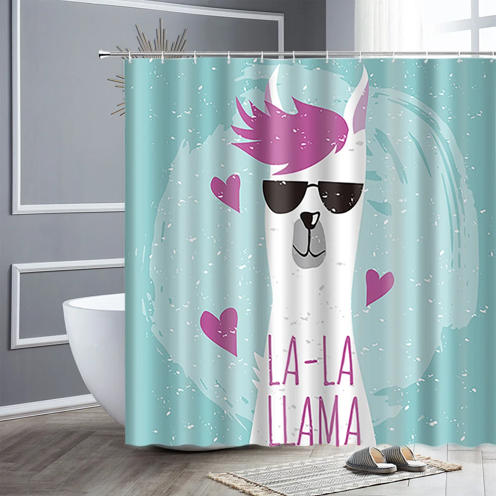 

Alpaca Pattern Shower Curtain Set Waterproof Bathroom Curtains Polyester Fabric Cartoon Animal Home Decoration Bathtub Partition