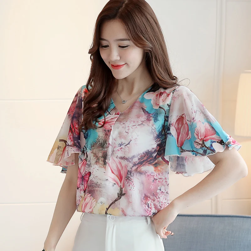 Размера плюс 2021 с модным принтом женская шифоновая блузка низким вырезом рубашка