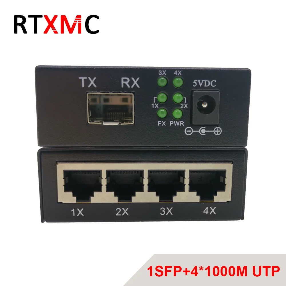 1SFP4UTP волоконный медиа RJ45 гигабитный конвертер SFP 4*10/100/1000 м Ethernet преобразователь