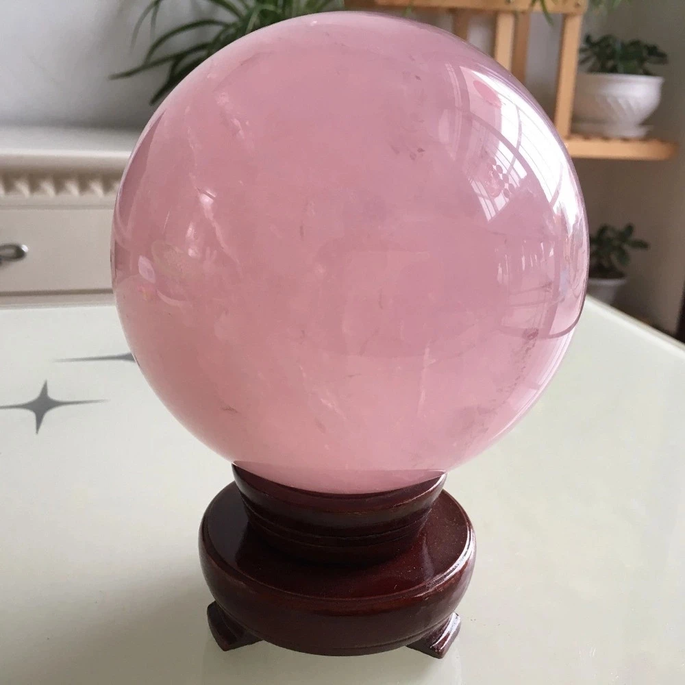 

Natural Pink Rose Quartz Crystal Healing Ball Sphere +stand