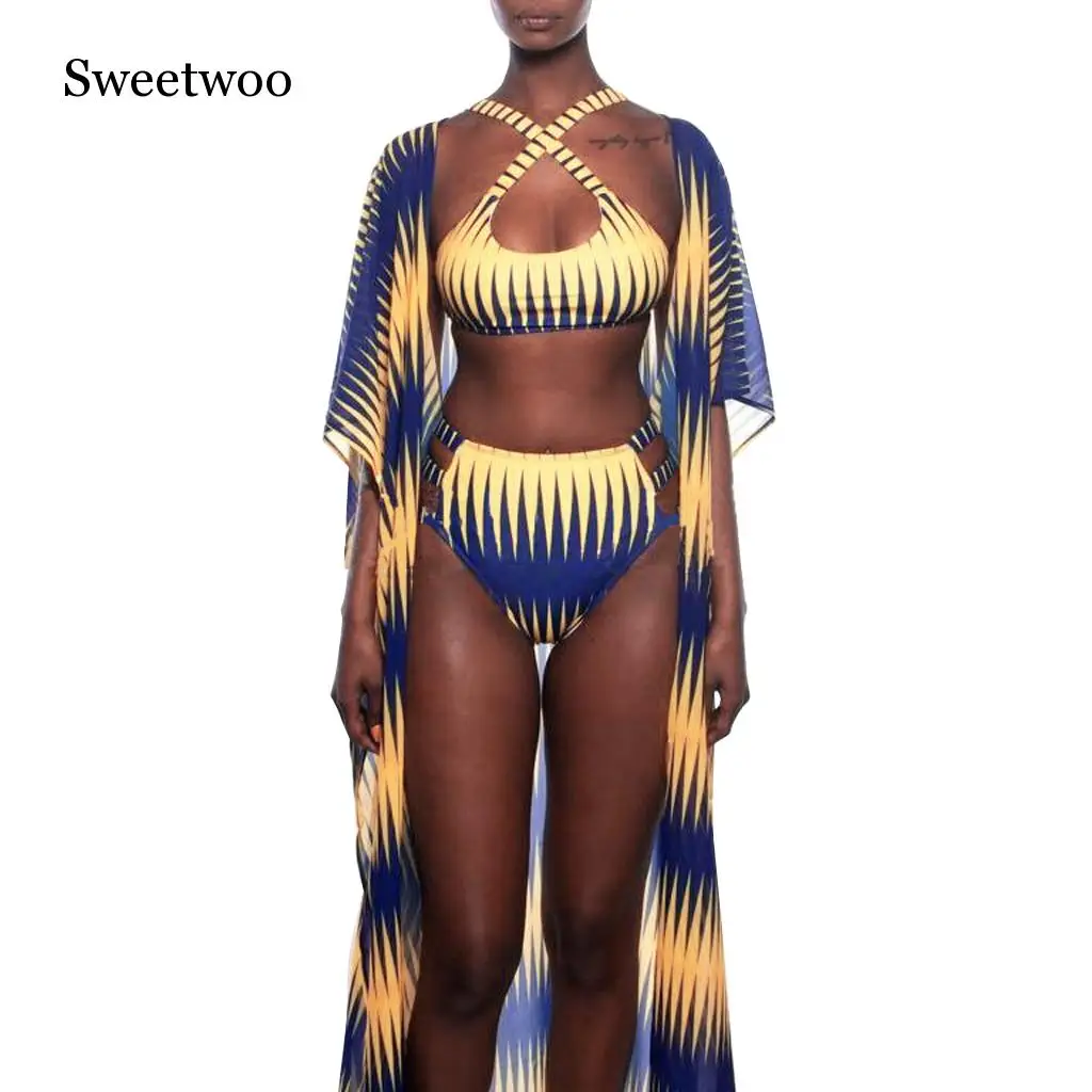 Модное бикини с принтом 2 шт. женские сексуальные африканские пляжные купальники