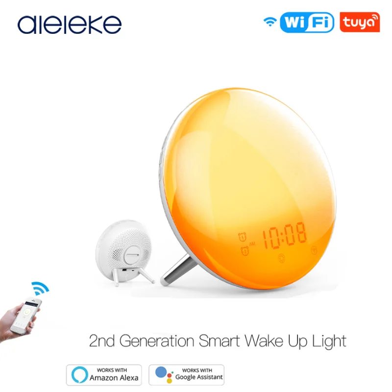 

WiFi Smart Wake Up Light Workday Clock Sunrise/Sunset Simulation 4 Alarms Works with Alexa Google Home Tuya App Remote Control