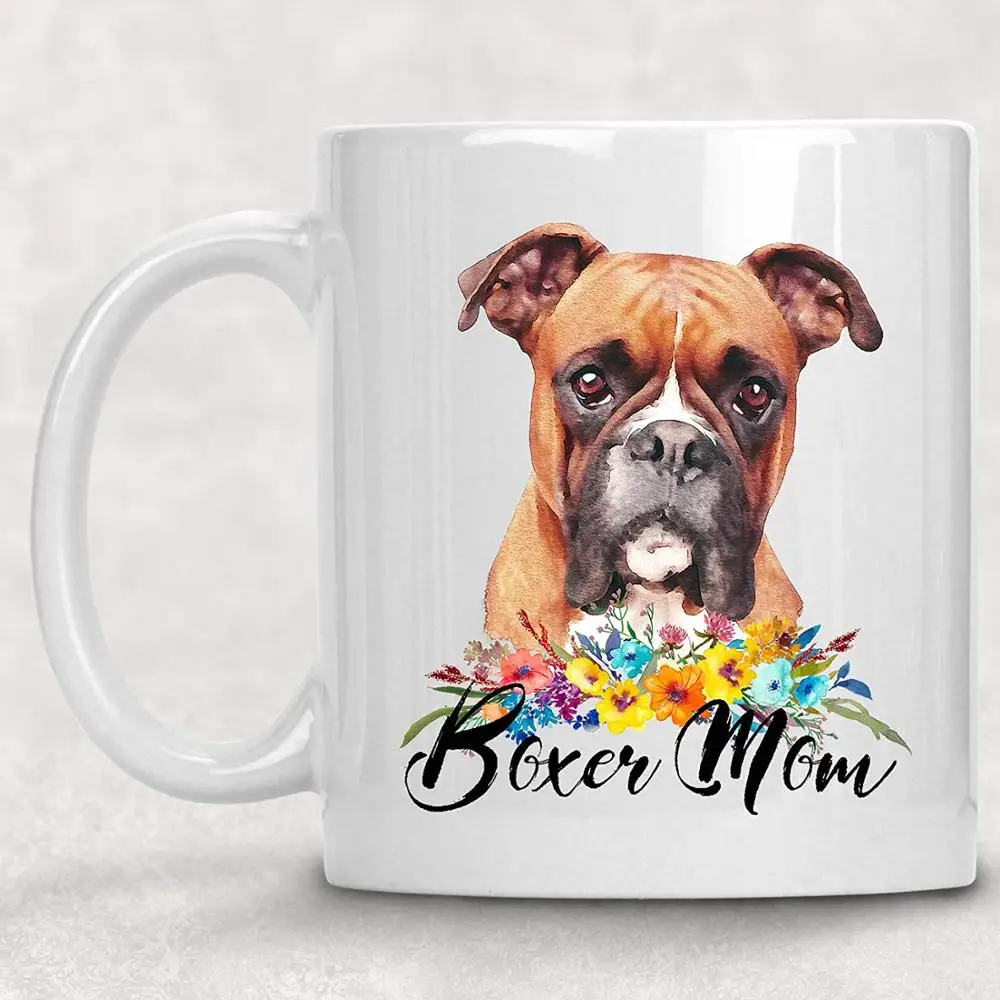 Боксер мама Акварель Цветочный Собака любитель кофе кружка | Дом и сад