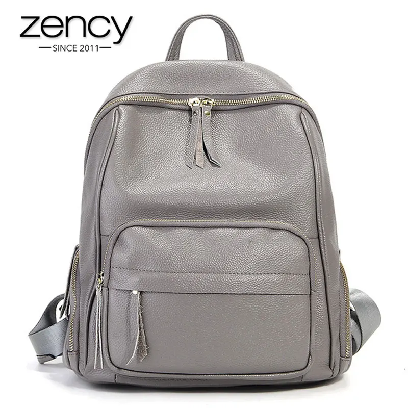 

Большой женский рюкзак Zency из 100% натуральной кожи, школьный ранец большой вместимости, Повседневная дорожная сумка, черный серый ранец
