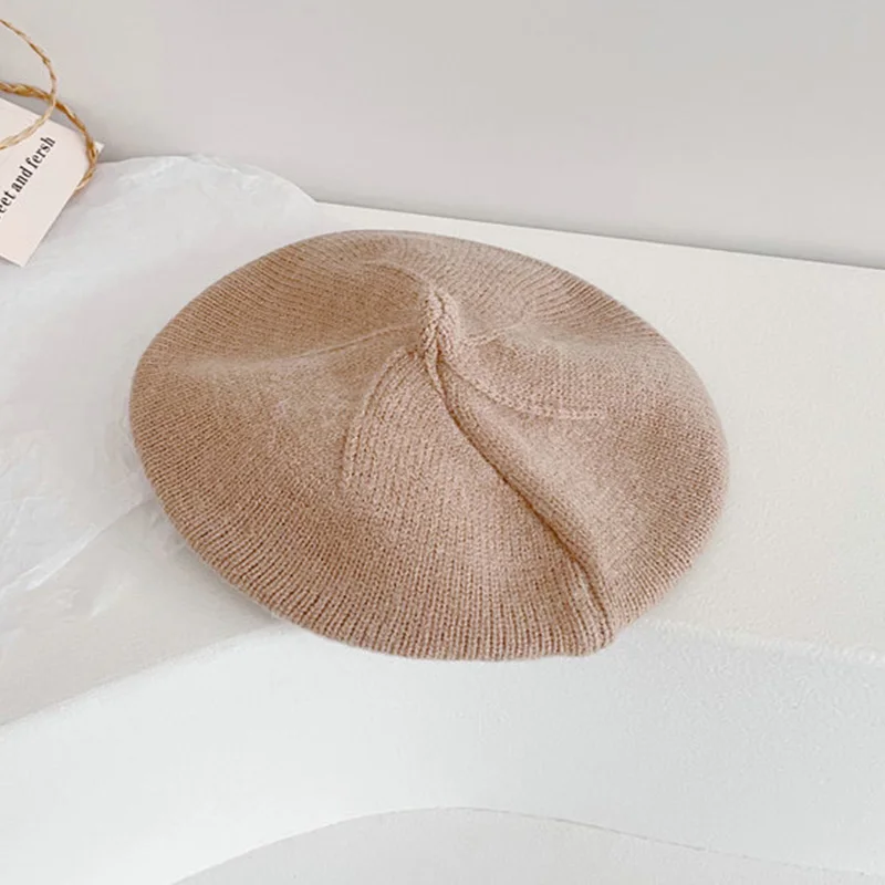 Модный детский вязаный берет шапка однотонные детские теплые шапки