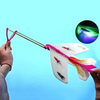 2020 new airplane toy kids led light catapult airplane toy launcher diy sling glider plane kids education toy for xmas gift