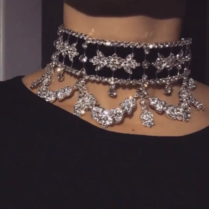 New Fashion Maxi Choker Necklace for Women Crystal Pendant Collar Rhinestone Wedding Bridal Jewelry Colliers Colar Bijous Femme | Украшения