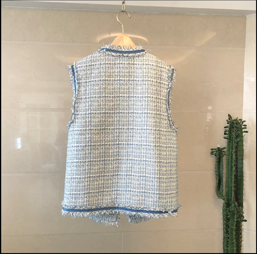 New Spring Fall Small Fragrance Women's Vest Jacket Pearl Button Elegant Tassel Tweed Coat Lady's Woolen Waistcoat | Женская