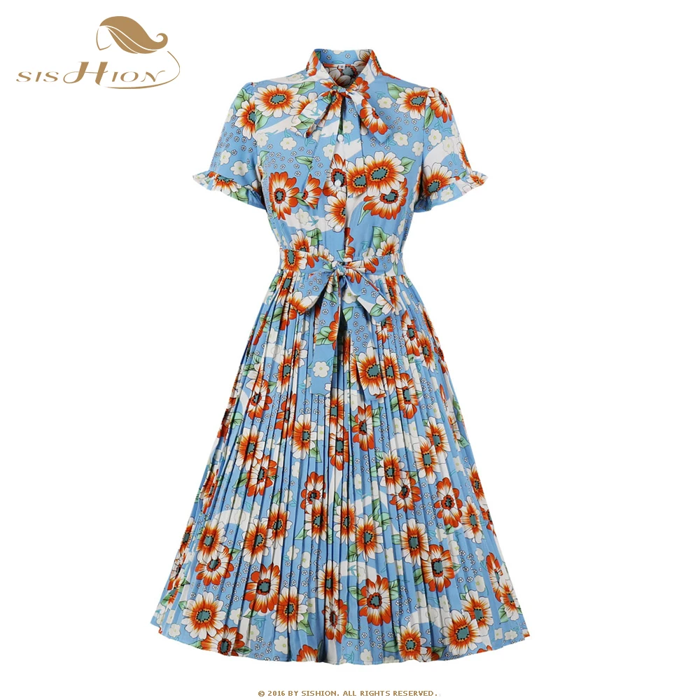 

SISHION 2022 New Casual Women Summer Floral Dress Vestidos Robe Femme VD2071 Short Sleeve Pleated Maxi Midi Dresses