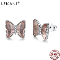 lekani 925 sterling silver cute butterfly stud earrings for women girl animal crystal silver earring statement jewelry gift