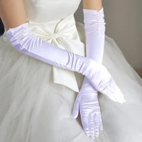 bride bridal wedding gloves red black white ivory pearls opera lengthsatin elegant women full fingers mariage luvas de noiva